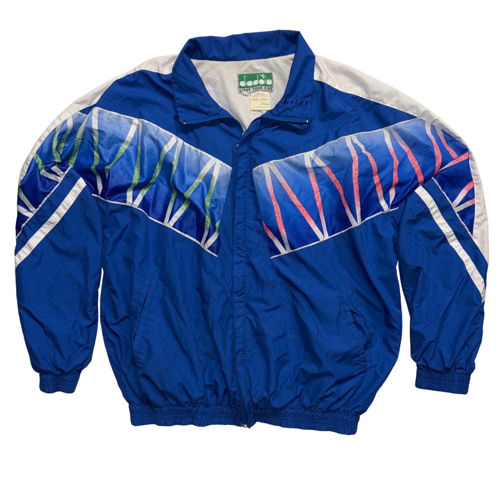 Vintage Diadora Light Your Fire Windbreaker Jacket Blue Mens XL 90s Track Top